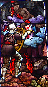 Christian fights Satan from the south aisle east window February 2012